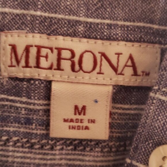 Merona Womens Blue Long Sleeve Cotton Striped Textured Print Tunic Medium - Picture 5 of 6